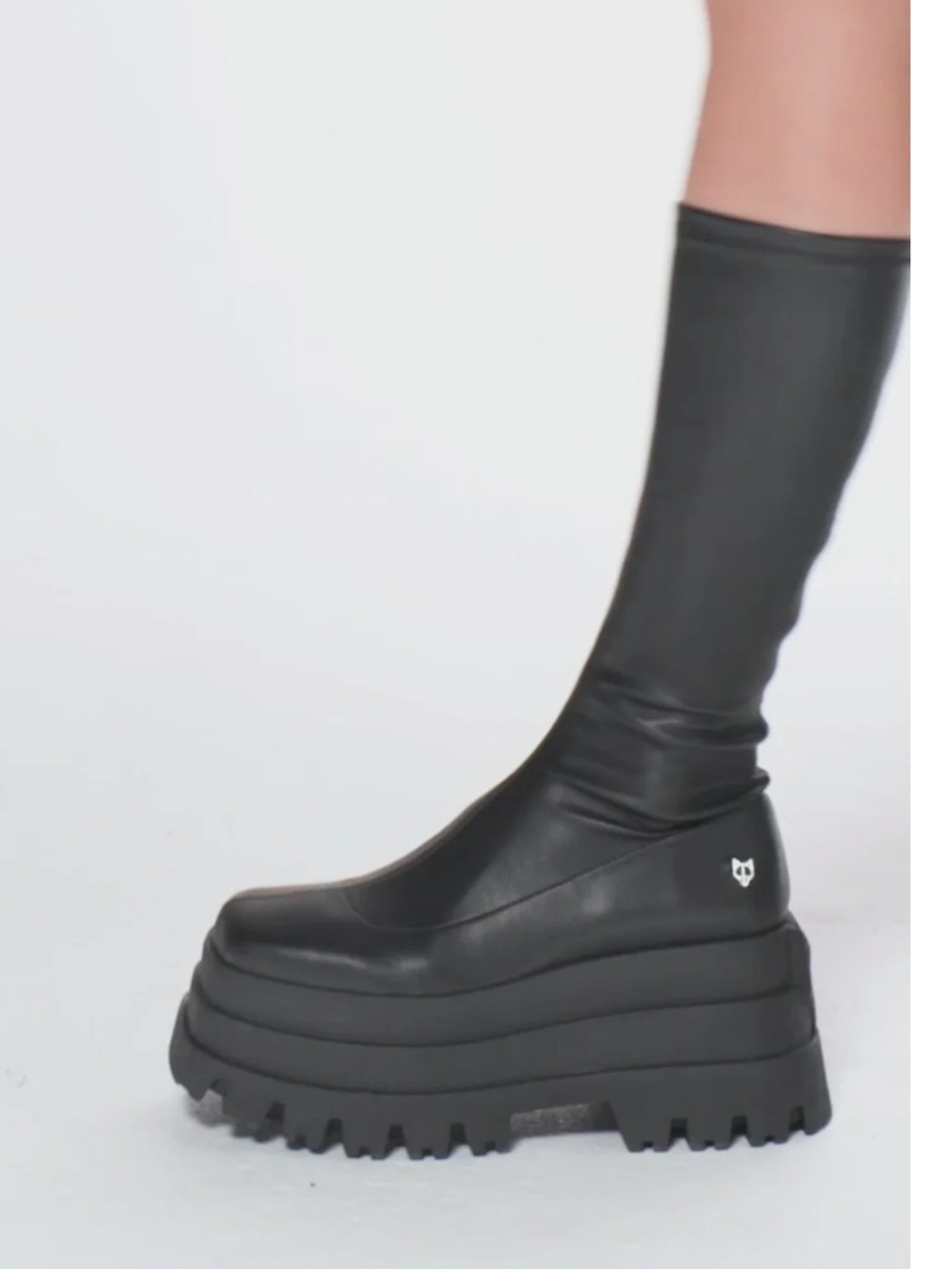 Naked Wolfe Sin Black Stretch Platform Knee-High Boot in Black 39 EU 9 US